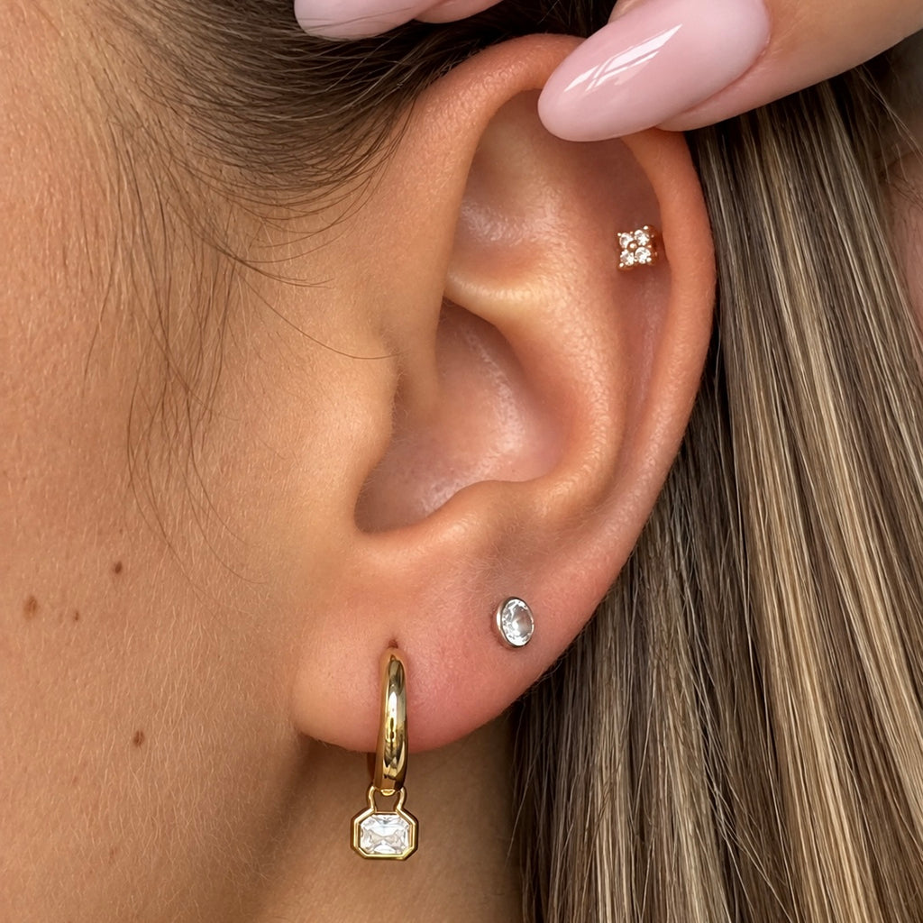 Cubic Zirconia Charm Huggie Hoops