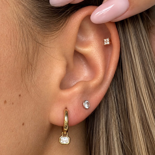 Cubic Zirconia Charm Huggie Hoops