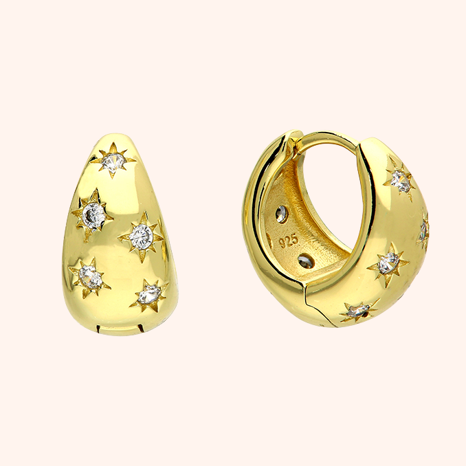 Gold Plated Celestial Cubic Zirconia Hoops