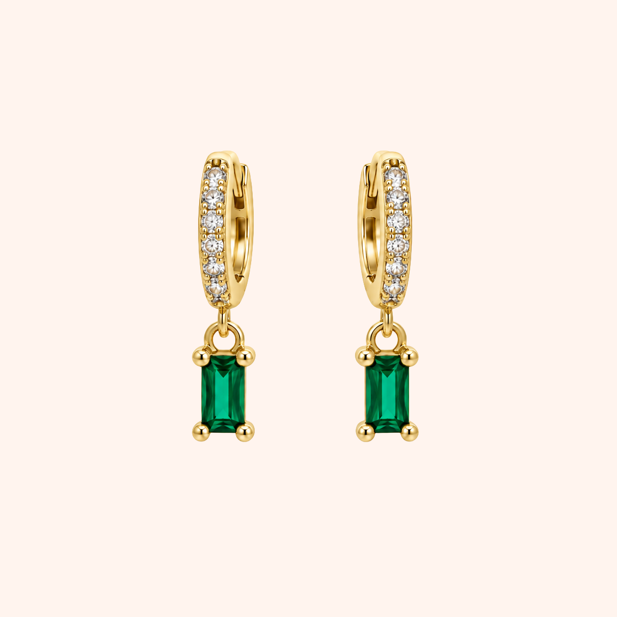 Emerald Baguette Huggie Hoops