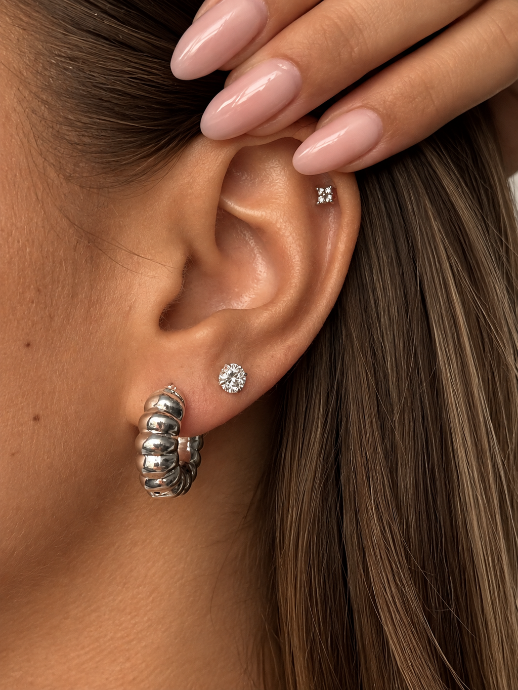 Silver Scalloped Huggie Hoops