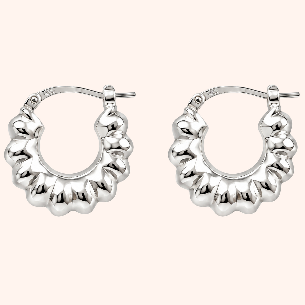 Silver Scalloped Huggie Hoops